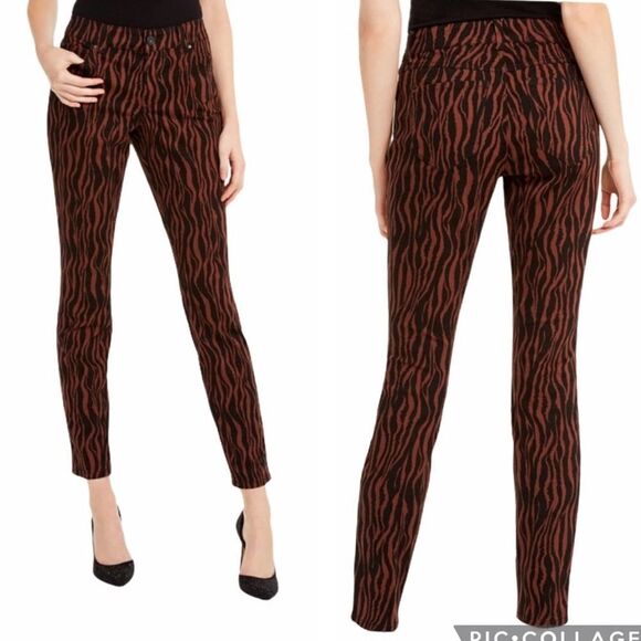 INC Tiger Print Skinny Leg Jeans Brown Size 4 - Picture 1 of 12